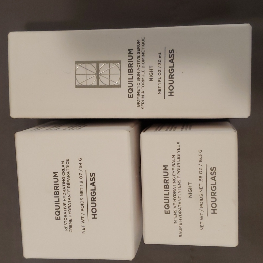 Hourglass Equilibrium eye balm, serum, and day cream